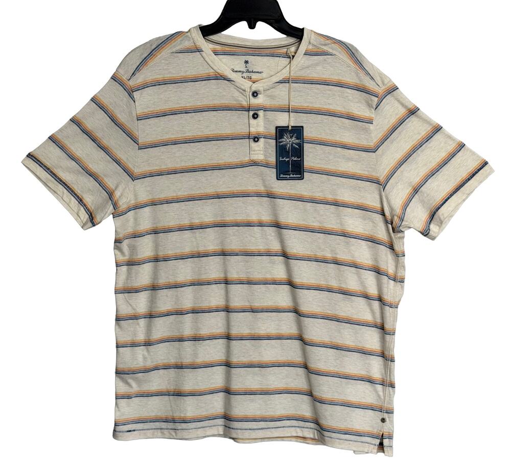 Tommy Bahama Henley Men's Medium Short Slv "Soleil Stripe Henley" Coconut NWT